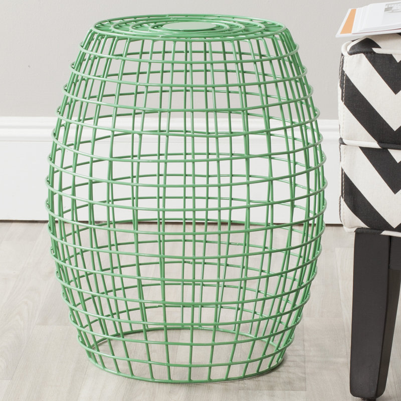 Grid Metal Accent Stool, Green