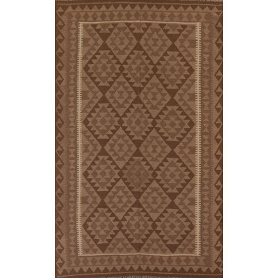 Brown Kilim Reversible Wool Area Rug 5x8