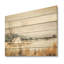Paysage de camping au bord du lac - Art mural en bois sur bois de pin naturel-101403822