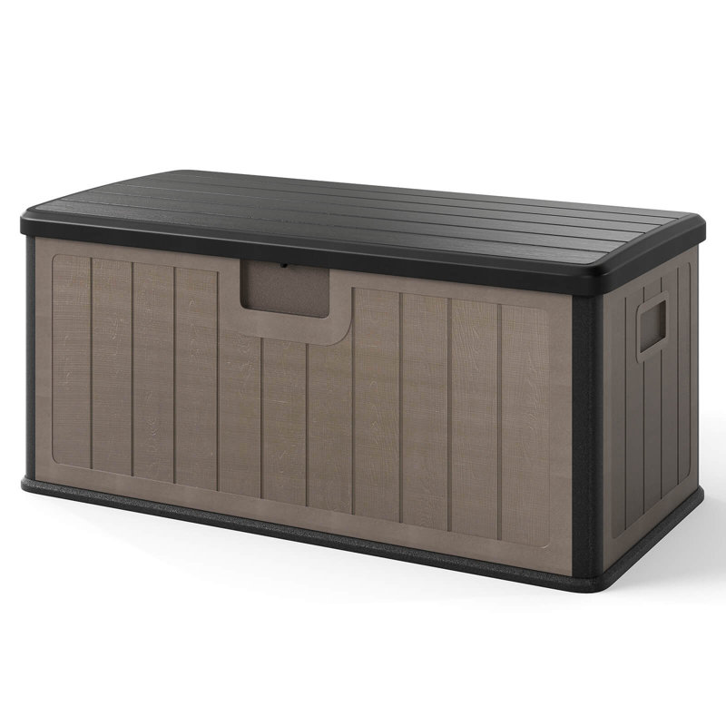 Storage Box with Lockable Design & Gas Strut Handle 2 Person Bench Garden Organizer, Black/Brown