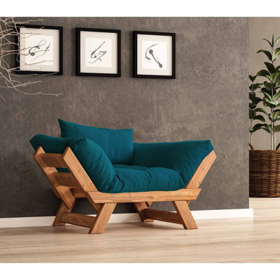 Canapé convertible d'extérieur en bois de pin 1 place avec coussins en lin imperméables
