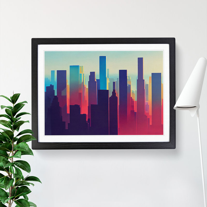 Inspiring City Skyline Architecture Abstract - Single Picture Frame Print, 46cm H x 64cm W x 2cm D, Black