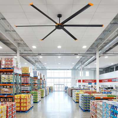 120" Industrial Extra Large Aluminum Blades HVLS Commercial Ceiling Fan with Remote Control, 6-Speed Reversible DC Motor Ceiling Fan without Light for Warehouse/Garage/Shop/Gym