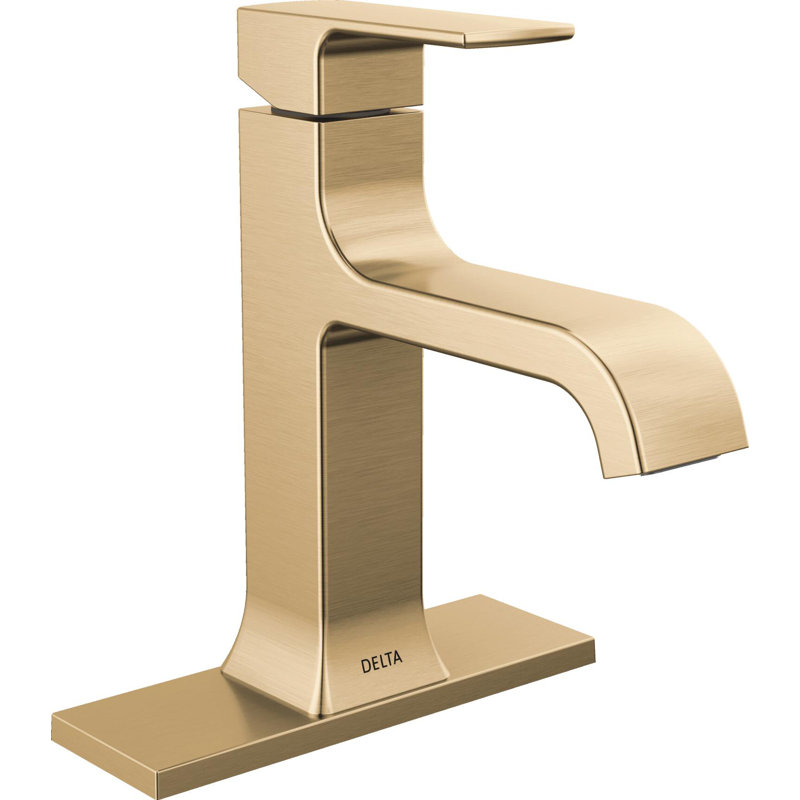 Velum Single Hole Curved Bathroom Faucet with Drain Assembly, Single Handle Bathroom Sink Faucet, Champagne Bronze