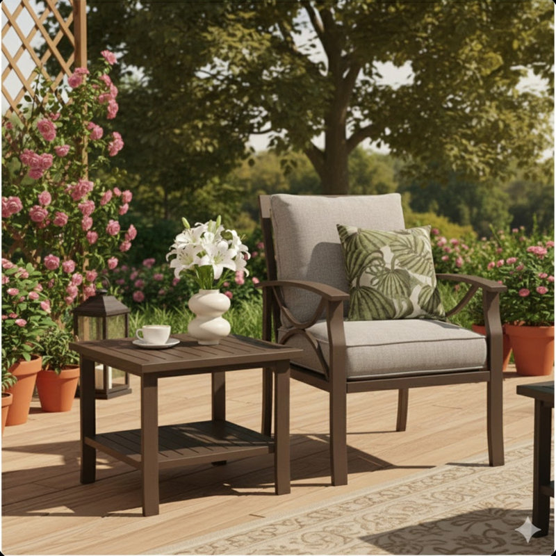 Square Brown Metal Outdoor Side Table, 2-Tier All-Weather Patio End Table With Durable Construction And Versatile Design