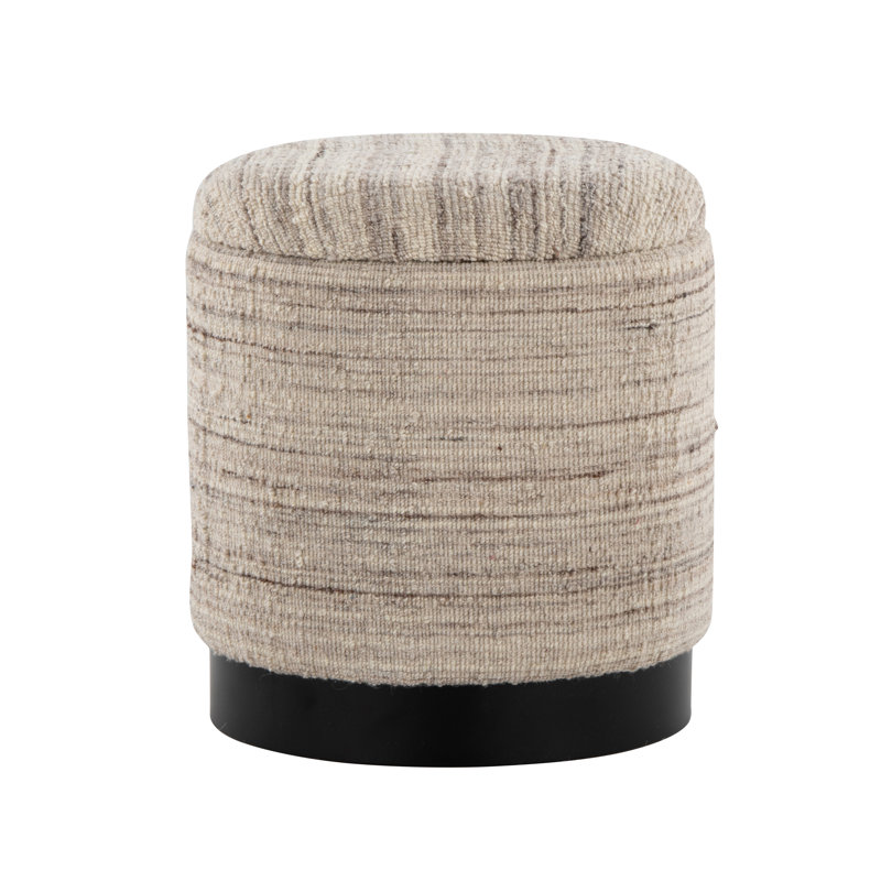 Tahoe Band Storage Ottoman in Black Metal and Cream Handwoven Wool