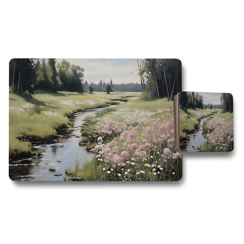 Nature Landscape Placemat And Coaster Set River Meadow Wildflowers