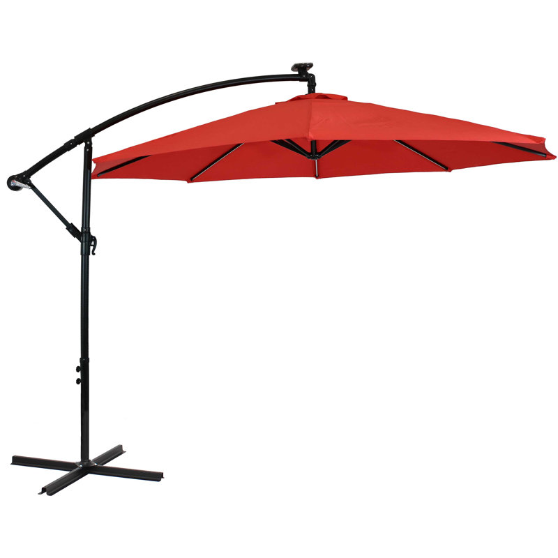 Parasol en porte-à-faux décalé 10 'avec lumières solaires et évent - Cerise, Rouge