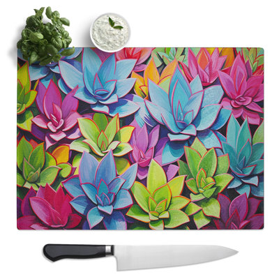 Succulent Pop Art  Glass Chopping Board