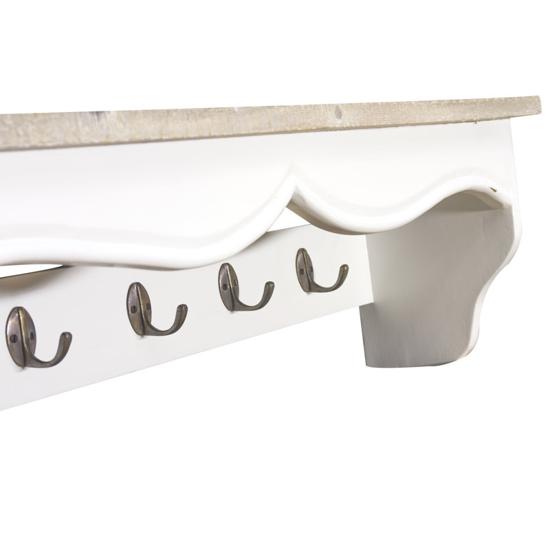 Nadine Solid Wood Wall 5 - Hook Wall Mounted Coat Rack, Antique White
