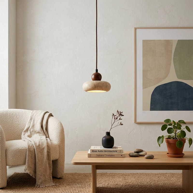 Elias Travertine & Wood Pendant
