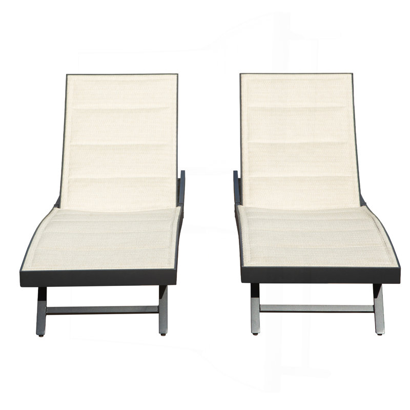 Ensemble de 2 chaises longues de patio, chaises longues d'extérieur, chaise longue en aluminium PVC-coated polyester avec dossier réglable pour bronzer au bord de la piscine