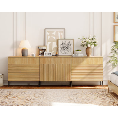 94.5" Modern Reeded 7-Drawer Dresser Set For Bedroom, Minimalist Chest Of Drawers With Storage, Wooden Dresser For Living Room, Bedroom, Entryway by Ebern Designs
