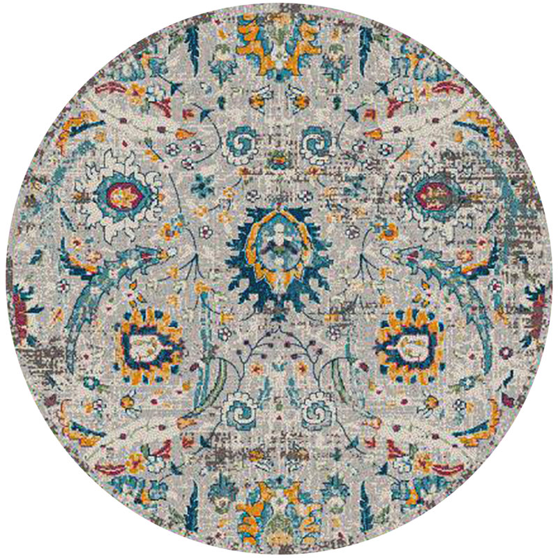 Campbell Transitional Durable Performance Orange/Blue Area Rug, Round 7'6"