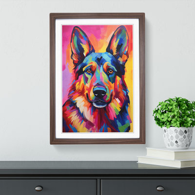 German Shepherd Hard Edge Painting No.2 - Single Picture Frame Print on Wood