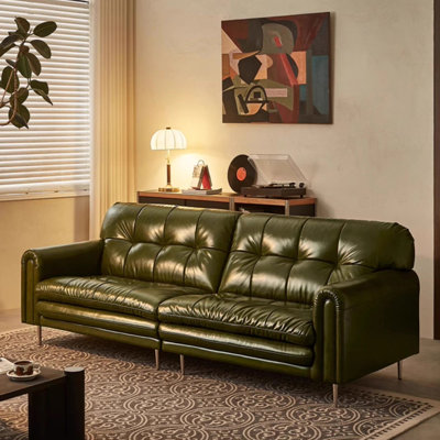 Green Genuine Leather Modular Sofa cushion Loveseat