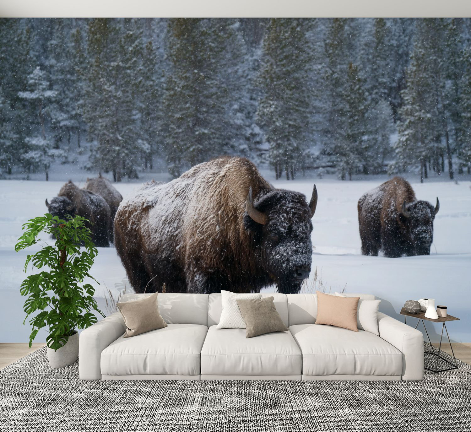 Red Barrel Studio® Peel and Stick Wallpaper Bison Herd Snow Wall Murals ...