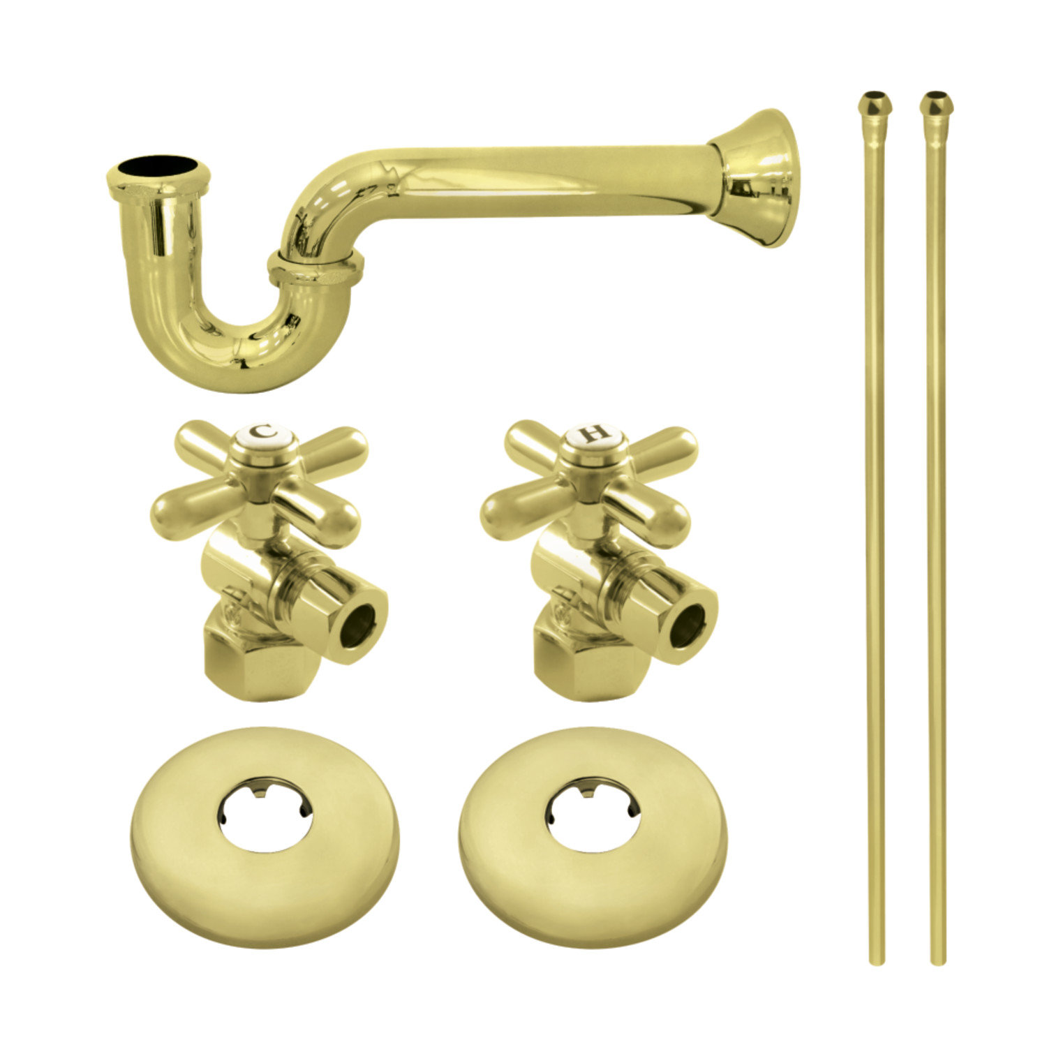 Kingston Brass Gourmet Scape Traditional Plumbing Supply Kit Combo with 1-1/2" P-Trap, Polished Brass