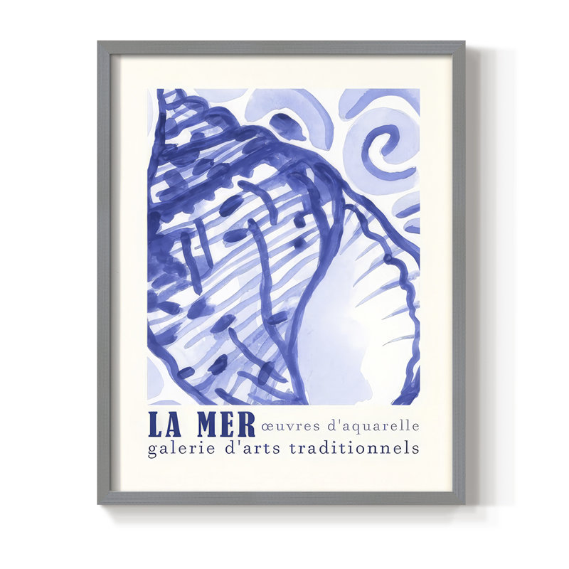 Affiche d'exposition La Mer I, reproduction encadrée - bois massif, H 30 po x l 24 po, Gris