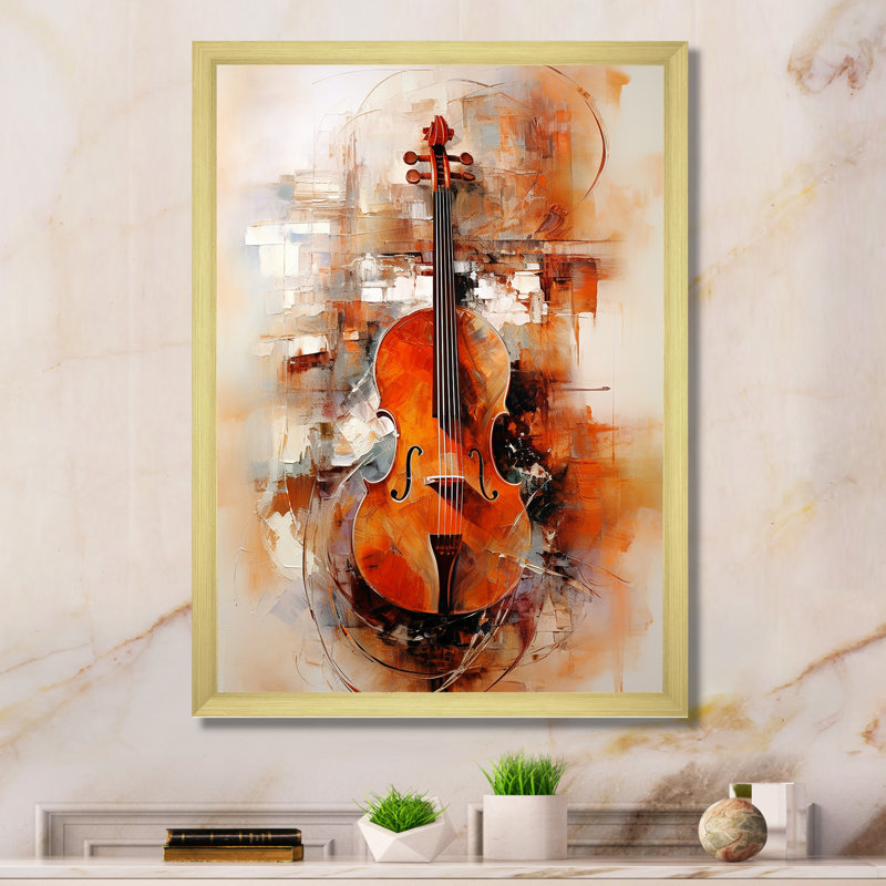 Violon mandoline Melody Sienna Serenade I sur toile, Cadre doré simple, H 32 po x l 16 po x P 1 po