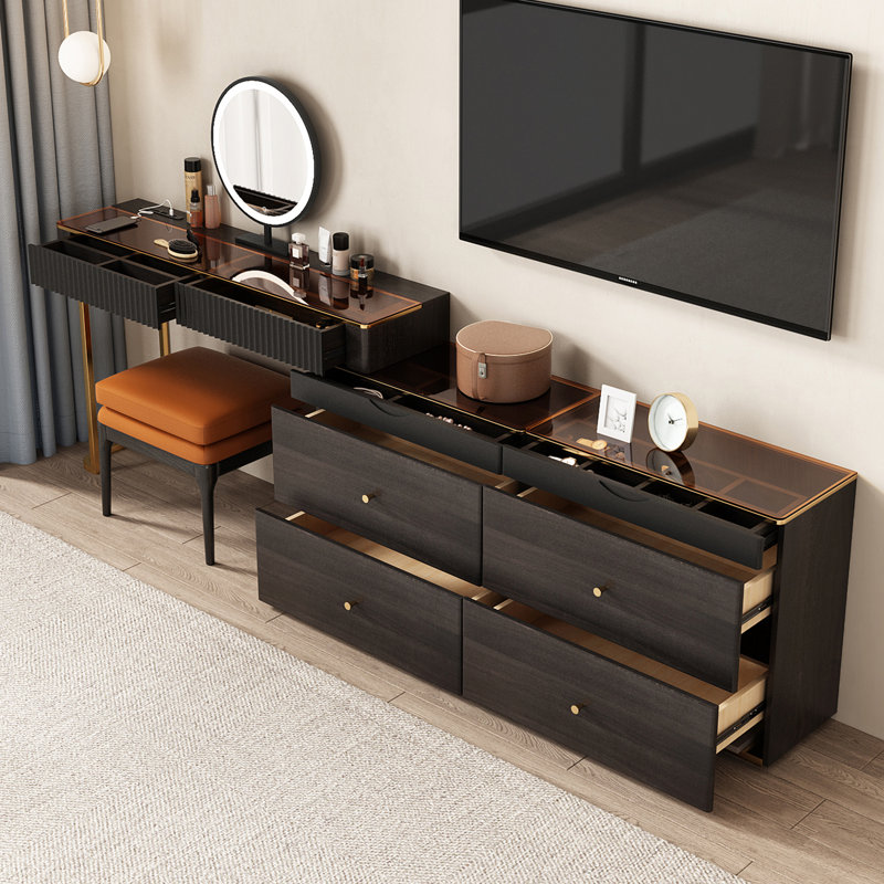 Dressing Table with Mirror, Black/Brown