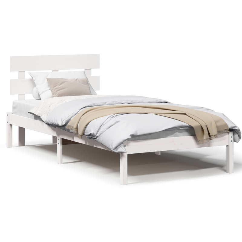 Solid Wood Bed, White, European Single (90 x 200 cm)