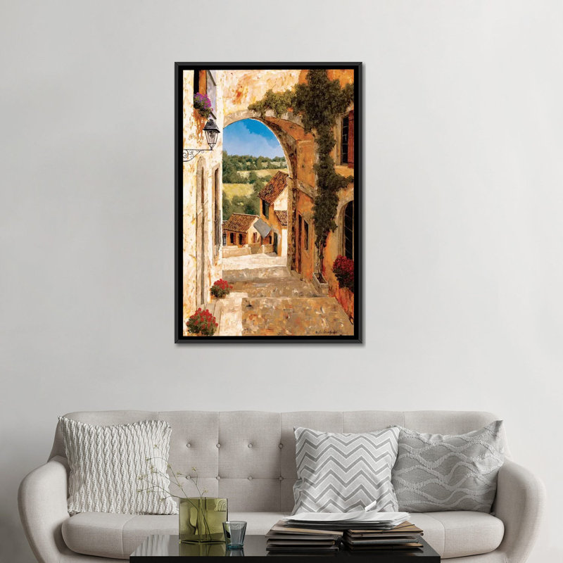 «Going Down to the Village», reproduction sur toile, H 26 po x l 18 po x P 1,5 po, Toile avec cadre noir, Pas de tapis