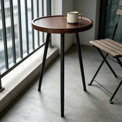 Support pour plante en bois d'acacia avec rebord surélevé - table de support pour plante d'intérieur de 17 pouces de hauteur, pieds en acier robustes pour la stabilité, élévateur décoratif moderne pour pots et décor