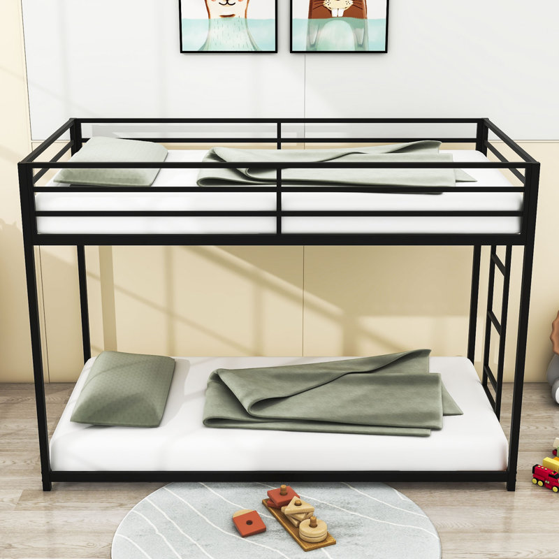 Twin Over Twin Metal Bunk Bed With Ladder And Slats