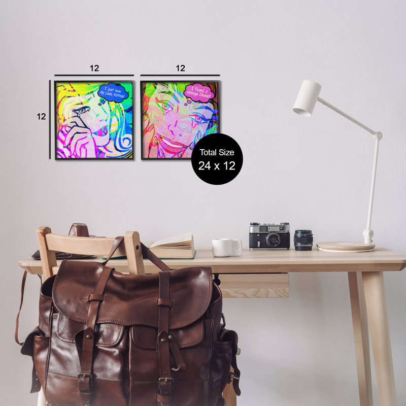  Crying Comic Fashionistas, ensemble de 2 estampes numériques par Graffi * Tee, Giclée encadrée noir minuit