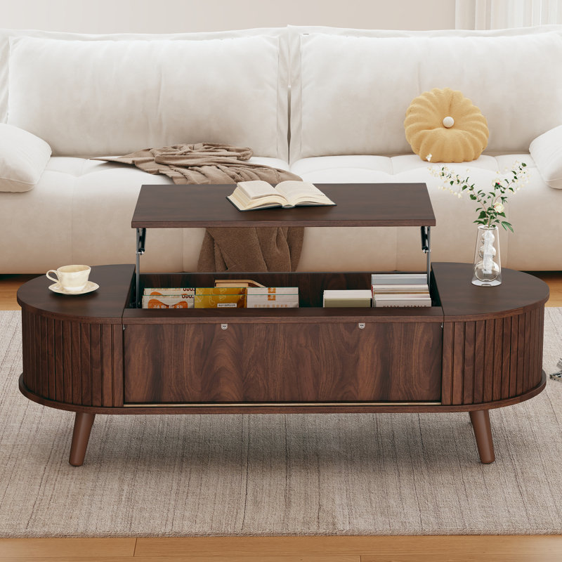 Lift Top Coffee Table with Storage, Dark Brown Wood