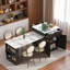 Îlot de cuisine cannelé avec table de salle à manger extensible, prise de courant, rangement double, 2 tiroirs et 2 tablettes ouvertes latérales-1887598261-1887598263