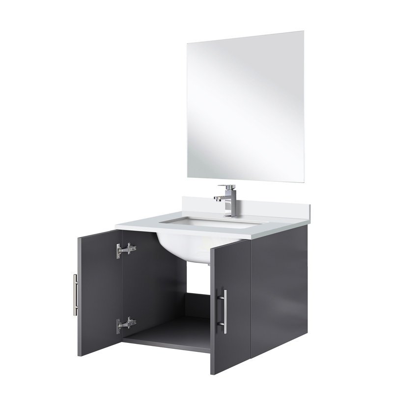 Meuble-lavabo gris foncé de l 24 po x P 22 po, comptoir en quartz blanc avec robinet et miroir de 18 po - construction durable et comptoir de 24 po avec résistance aux égratignures
