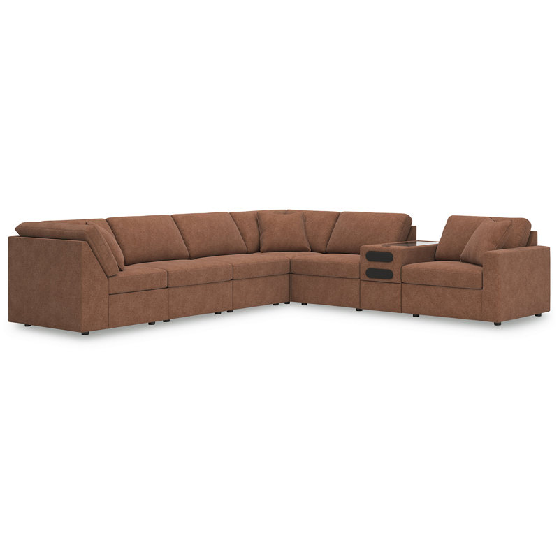 Canapé modulaire 7 pièces avec console audio Braintree, Polyester brun