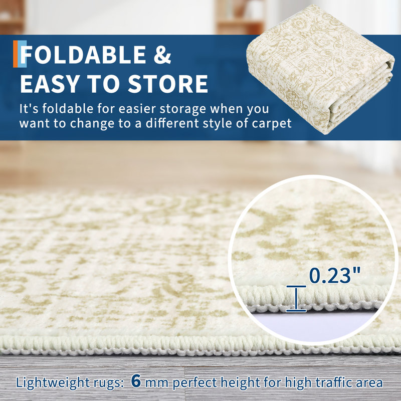 Tapis rétro pour salle de bain Tapis de salle à manger, Beige, Rectangle 10 pi x 13 pi
