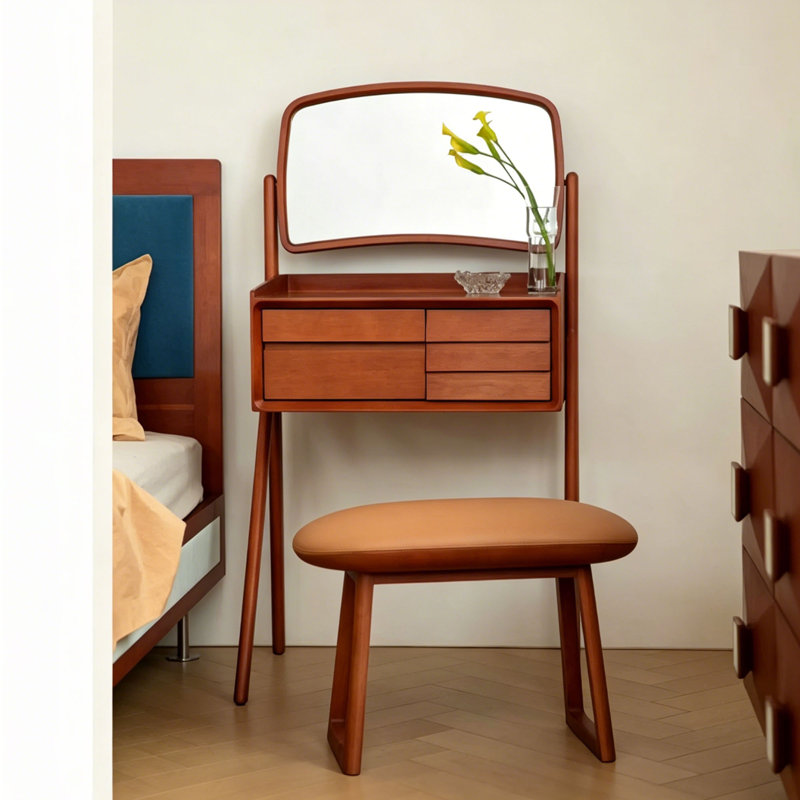 Meuble-lavabo rétro en bois brun avec miroir