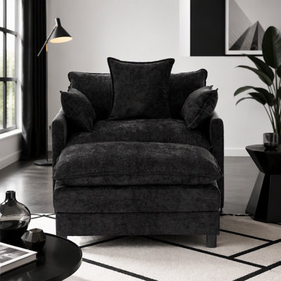 Fauteuil d'appoint rembourré en chenille 39,4 po, fauteuil de lecture pour chambre à coucher, fauteuil de lecture moderne de 39,4 po avec repose-pieds
