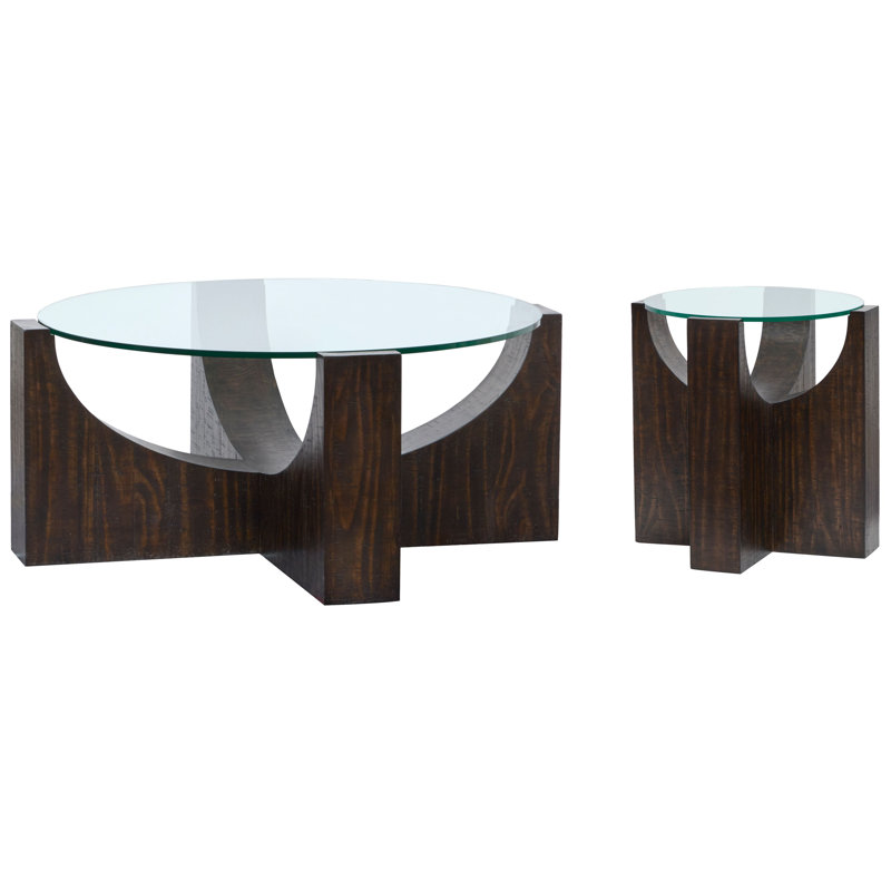 Table ronde avec table de bout, 2 pièces: table basse, table de bout