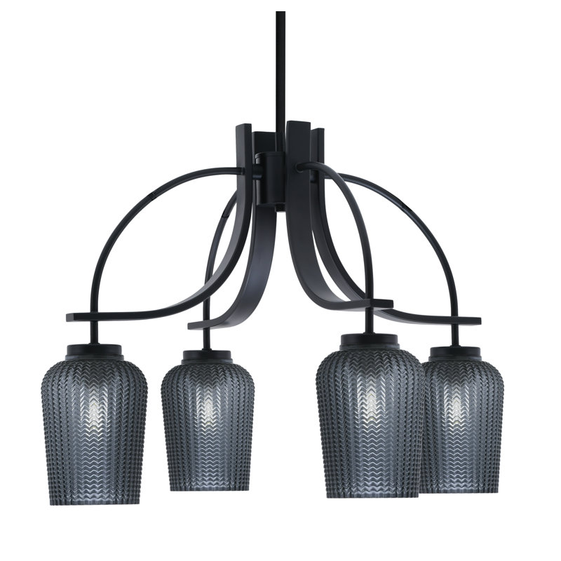 Lustre Cavella Light, en verre texturé fumé de 5 po, H 16,75 po x l 24,25 po x P 24,25 po, 4, Noir mat