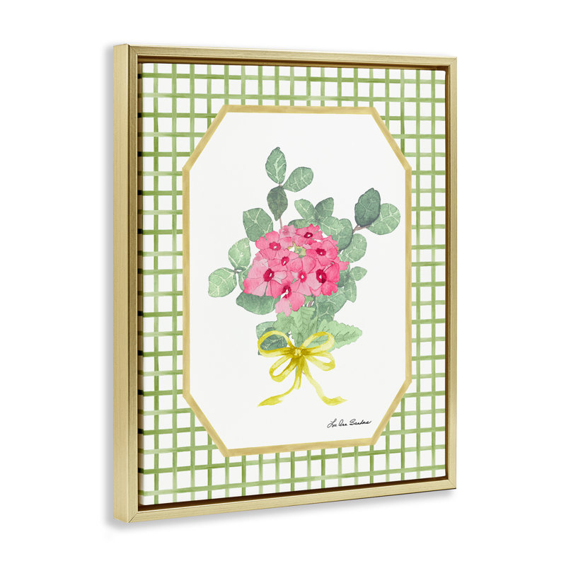 Botanical Storey on Grid Pattern Floating Frame, design by Lee Ann Sanders, 21" H x 17" W, Metallic Gold Floater Frame