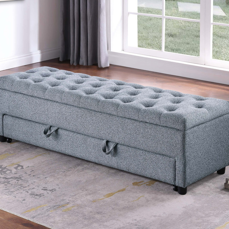 Repose-pieds contemporain avec rangement et repose-pieds 1 pièce avec repose-pieds capitonné Boucle, Gris