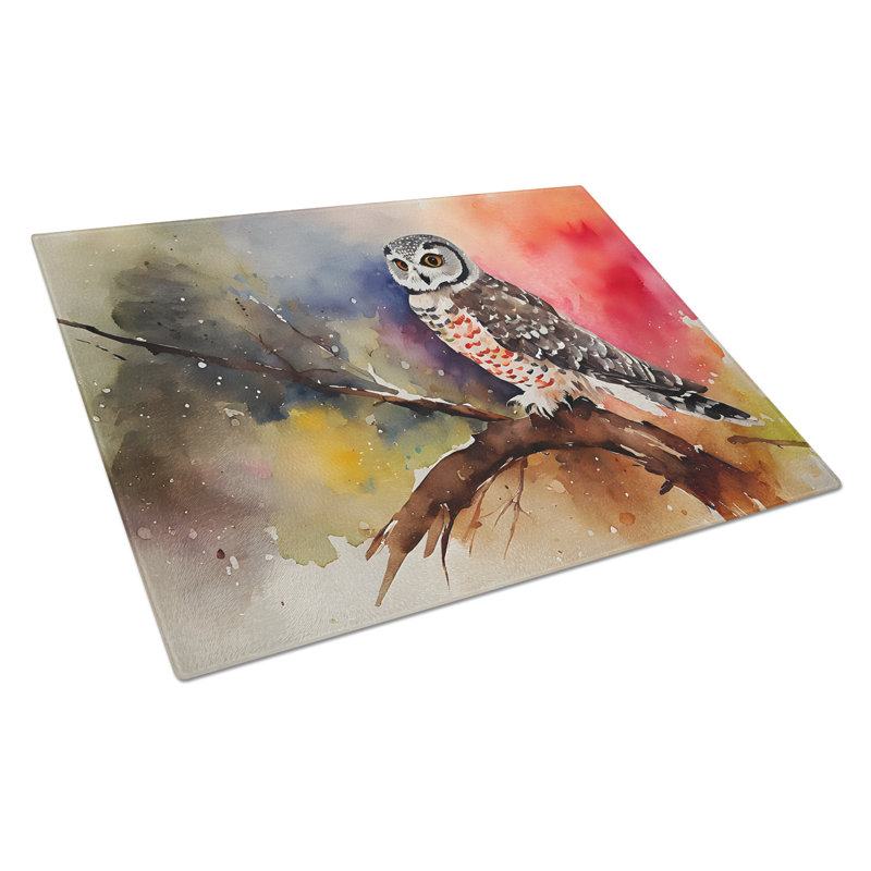 Northern Hawk Owl Glass Cutting Board
