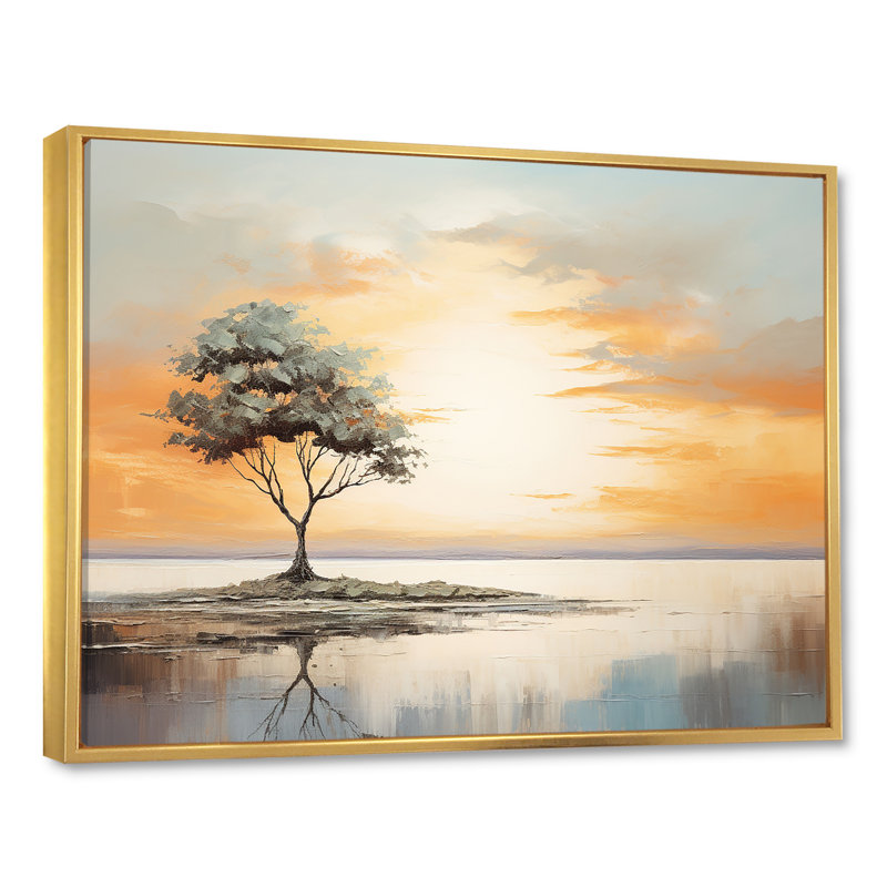 Glisson - plage et océan, reproduction d'art sur toile, Cadre flottant doré, H 24 po x l 32 po x P 1 po