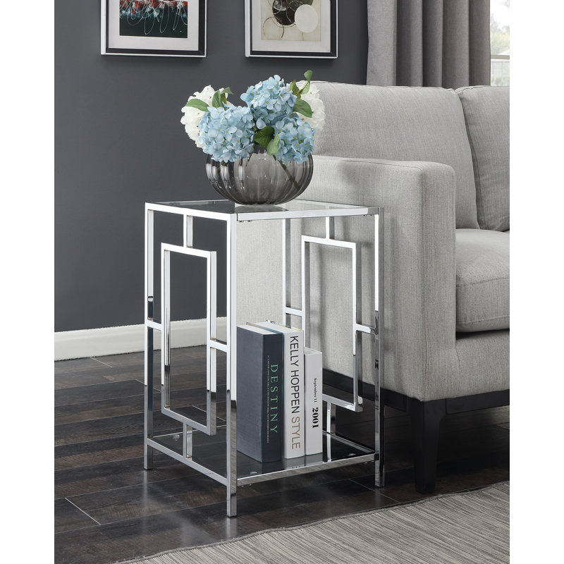 Sapienza Metal Frames End Table with Shelves, Glass/Chrome