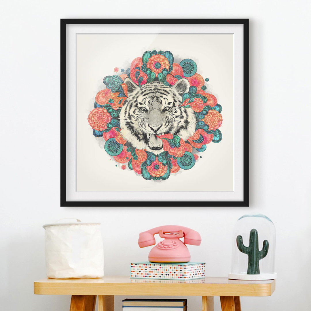 Gerahmtes Poster Illustration Tiger Mandala Paisley