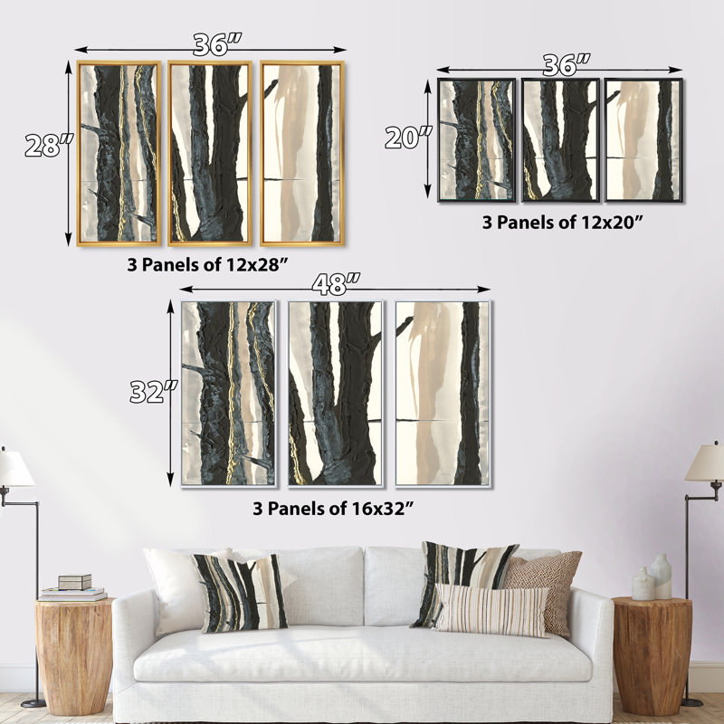 «Forest Silhouette II», ensemble d'art moderne sur toile encadrée moderne et contemporaine, 20" H x 36" W x 1" D, Cadre noir