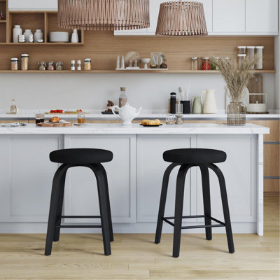 Ensemble de 2 tabourets pivotants, hauteur de bar sans dossier 30 po Tabouret de bar, siège rembourré en tissu, pieds robustes en bois et repose-pieds en métal, tabourets de style Mid-Century pour bars à domicile, restaurants