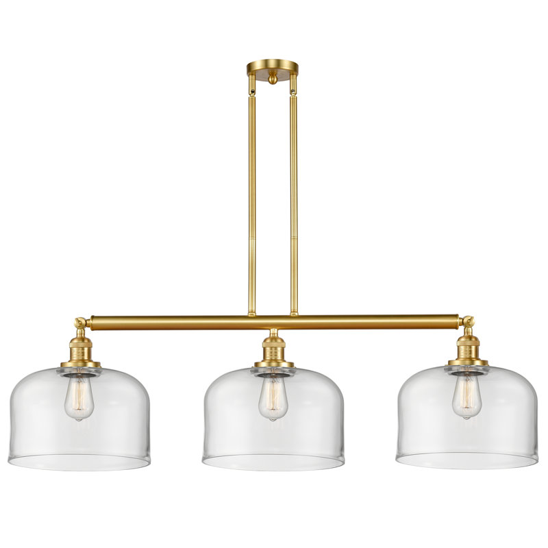 Bell - Luminaire suspendu pour îlot de cuisine 3 lumières 41 ", Ampoule à DEL rétro de 6 watts, Clair, Or satiné