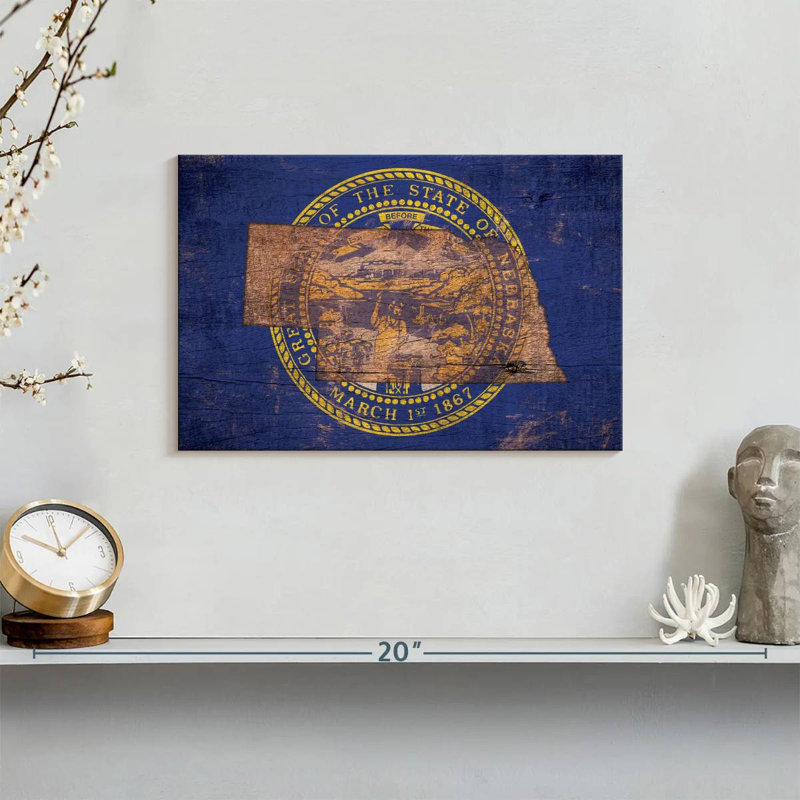 Borges State Map Over Nebraska Flag, 8" H x 12" W