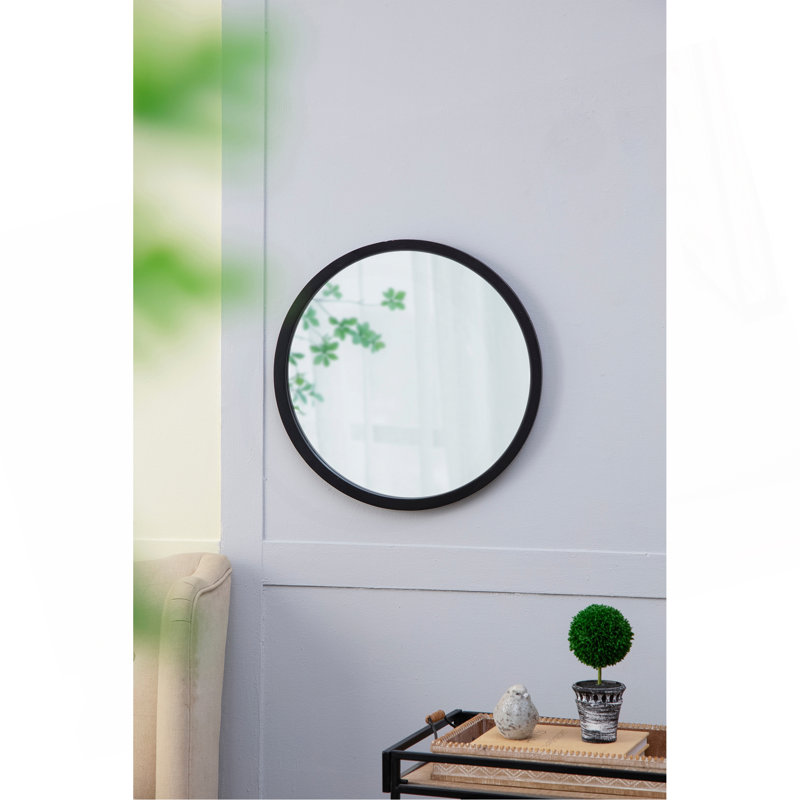 Miroir mural circulaire 20 "x 20" avec cadre en bois, miroir mural pour salon, salle à manger, vestibule, salle de bain, bureau